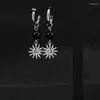 Hoop Earrings Black/White Reflective Pearl Sun Charm Earring Stainless Steel For Women/Men Accessories Round Ear Piercing Party