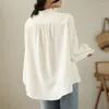 Blouses pour femmes Vintage broderie Baggy Top 2023 printemps automne femmes blanc coton Blouse mode à volants cou à manches longues chemise boutonnée