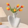 Vase Nordic Creative Human Sculpture Ceramic Modern Simple Flower Arfirnance Container Home Living Room Desktop Decoration 230425