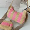 Fashion Raffia Prad Triangle Beach Bags Three Piece Set Womens Mini Handväska Koppling Crossbody Hobo Totes Bag Mens Luxury Designer Weave With Strap Purse Shoulder Påsar