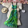 Casual Dresses European Style Beach Fashion Women Set Spaghetti Strap Print Sleeveless Adrapless Elegant Swing Long 2023 Summer