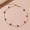 Anhänger Halsketten Y2K Trendy Bead Strang Perlen Choker Halskette für Frauen böhmische bunte handgemachte kurze Gänseblümchen Perlenschmuck