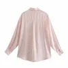 Camicette da donna Donna Office Lady Magliette larghe Casual Modello rosa Stampa Top a maniche lunghe Camicia 2023 Autunno Primavera Moda Camicie da donna