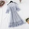 Casual Kleider 2023 Weibliche Oansatz Sterne Pailletten Mesh Shiny Fairy Dress Frauen Elegant Bling Gaze Flare Sleeve Temperament Vestidos