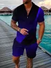 Moda de tracksuits de traje de verão masculino Moda de traje de colar zíper pólo pólo shirtshorts esportes acaso de suéteres elegantes casuais conjunto 230424