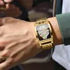 Wristwatches Square Transparent Full Hollow Quartz Watches Men Top Golden Male Wristwatch Man Relogio Masculino