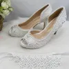 Dress Shoes Lace Flower White Bride Wedding Women Open Toe Party Ladies High Heel Pumps Peep Thin Heels Princess