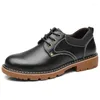 Klänningskor Eagsity Cow Leather Men Oxford Lace Up Casual Derby Comfort Wedding Party Thick Outrole Block Heel