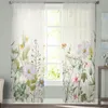 Tenda Primavera Fiori Erbe Campi Retro TextureTulle Tende Decorazione Moderna Chiffon Sheer Voile Cucina Camera da letto Finestra