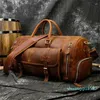 Duffel Bags Vintage Crazy Horse Leather Travel Sag с карманом для обуви 20 дюймов большие мощности настоящие выходные Luuage Большой мессенджер