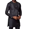 Survêtements pour hommes élégants 2 pièces ensembles hommes tenue longue manches avec poches haut pantalon style ethnique décontracté tenues traditionnelles hommes costume porter