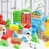 100 peças brinquedos do bebê cidade cenas de trânsito forma geométrica blocos de construção cedo brinquedo de madeira educacional para crianças presente aniversário t230425