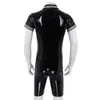 Men's Sexy Costumes PVC bright leather jumpsuit sexy bodysuit Game fun tight catsuit front 2-ways zipper