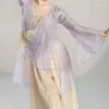 Scene Wear Chinese Classical Dance Practice Costume Women's Gace Dress V-Neck Blouse Style Folkprestanda