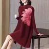Casual Dresses Velvet Dress Autumn For Women 45-75kg 2023 Fashion Flower Printed Stand Collar Long Sleeve Loose A Line Knee Length