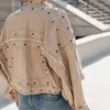 Women's Jackets Spring And Autumn Fashion Denim Coat Hand Beaded Rivet Short Black Student Basic Clothing 230424