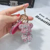 Modieus heet verkopend nieuw product, modieuze volledige diamanten zithouding teddybeer sleutelhanger, creatieve nertsenbont autosleutelhanger, schattige tas, hanger cadeau