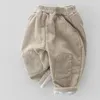 Pantalon automne hiver bébé garçon pantalon Plus velours épaissir Patch décontracté couleur unie enfants velours côtelé polaire chaud