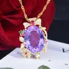 Pendant Necklaces Gold Color Luxury Oval Champagne Yellow Tourmaline Crystal Stone CZ Necklace For Women Wedding Party Jewelry