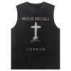 Hommes Débardeurs Denim Hommes Gothique Gilet D'été Croix Lettre Imprimer Sans Manches T-shirt High Street Vintage Lavé Noir Punk Top 8XL 230424