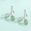 Stud Earrings Simple Bud Leaf Fashion Green Gem Student Elegant Girl Leisure Party Jewelry Anniversary Gift