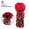 Dekorativa blommor 1pc faux hängande rotting korg violet konstgjorda blommor vinstockar vägg orkidé simulering siden dekor t3v9