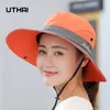 Breda breim hattar hink K106 för kvinnors fiskare hatt panama mode solen andningsskydd svans sommarstrand 230424