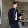 Kurtki męskie 2023 Mężczyźni skórzana patchwork solidny stojak stojak stojakowy z długim rękawem metalowy zamek błyskawiczny Koreańska odzież wierzchnia osobowość