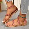 Sandaler 2023 Ladies Designer Flowers Summer Sexy Open Toe Flat Shoes Outdoor Casual Beach Bohemian