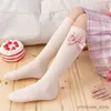 Chaussettes en dentelle pour enfants, bas rétro avec nœud papillon, bas en coton à fines rayures au dessus du genou, chaussettes hautes de princesse pour filles