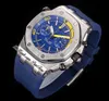 JJF 2670 A3124 Automatic Chronograph Mens Watch 42mm Yellow Inner Blue Textured Dial Rubber Strap Super Edition Reloj Hombre Montre Homme Puretime B2