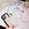 Curve Wave Frame Candy Korean Phone Case for Iphone 14 13 12 11 Pro X XR XS Max Transparent Shockproof Cute Soft Cove