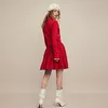 Casual Dresses Year Red Dress For Women 2023 Autumn Winter French Temperament Bow Suit Collar Knitted Pleated Mini Sweater Party