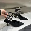 Sandaler Kvinnor Slingback High Heels 2023 Sexig bekväm stilett Solid Color Pointed Toe Buckle Summer Mule Zapatos