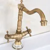 Kitchen Faucets Basin Antique Bathroom Sink Mixer Dual Handle Single Hole WC Faucet Brass And Cold Tap Swivel Anf603