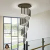 Lustres iluminam modernos simples led preto em espiral grande iluminação de iluminação decoração de escada de tubo de ferro