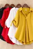 Damskie bluzki moda średniej długości szyfonowej koszuli w dekolcie w rozmiarze 2023 Summer luźny kolor stały kolor trzech czwartych rękawów