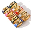 Bangle Classic Women Bracelet High Quality PU Leather Gold Color Stainless Steel Knob Lock Design Charm Female Jewelry