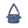 Evening Bags MBTI Vintage Leopard Womens Shoulder Bag Fluffy Blue Casual Large Capacity Messenger Soft Plush Aesthetic Mens Handbag