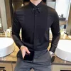 Camisas de vestido masculinas High-end Custom Tusto Slim Mangas Compridas Camisa de Noivo de Casamento Cor Sólida Noite