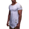 Heren t shirts trendy t-shirt o-neck korte mouw heren onregelmatig zoom gat gescheurd t-shirts hiphop streetwear tops tees slanke fit kleding