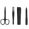 Nail Art Kits 4Pcs/Set Multifunction Clippers Set Stainless Steel Black Pedicure Scissor Tweezer Manicure Kit Tools With Bag