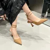 Sandaler Kvinnor Slingback High Heels 2023 Sexig bekväm stilett Solid Color Pointed Toe Buckle Summer Mule Zapatos