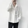 Men's Casual Shirts XS-6XL Korean Style White Shirt Clothing Long Sleeve Personalized Big Pocket Design Handsome Cargo Large Size Tops