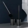 Suportes de escovas de toalete estilo inteligente aço inoxidável preto suporte de escova de toalete em pé alça longa escova de limpeza de toalete macio tpr cabeça de silicone 231124