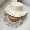 Gorras, sombreros, sombrero de verano para niños, sombrilla, perla, encaje, paja, gorra para niña, protector solar para bebé, sombrero de playa, atrezos para fotografía de bebés