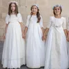 Girl Dresses FATAPAESE Communion White Dress Vintage Princess Lace Ribbon Belt A Line Cotton Gown Bridemini Bridesmaid Wedding Party