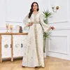 Vêtements ethniques Robe marocaine Ramadan Eid Robe d'impression pour femmes musulmanes Dubai Party Robes blanches Turquie Abaya Arabe Femme Jilbab Islamique Kaftan