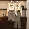 Pantaloni a due pezzi da donna Plus Size Boutique Autunno e inverno da donna in maglia sottile con fiocco Top Trend moda coreana Semplice elegante