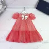 designer girls tutu dress princess dress girls mesh dresses short puff sleeve skirts luxury pleated dresses for girls 2023 children pleated skirts 110-160cm